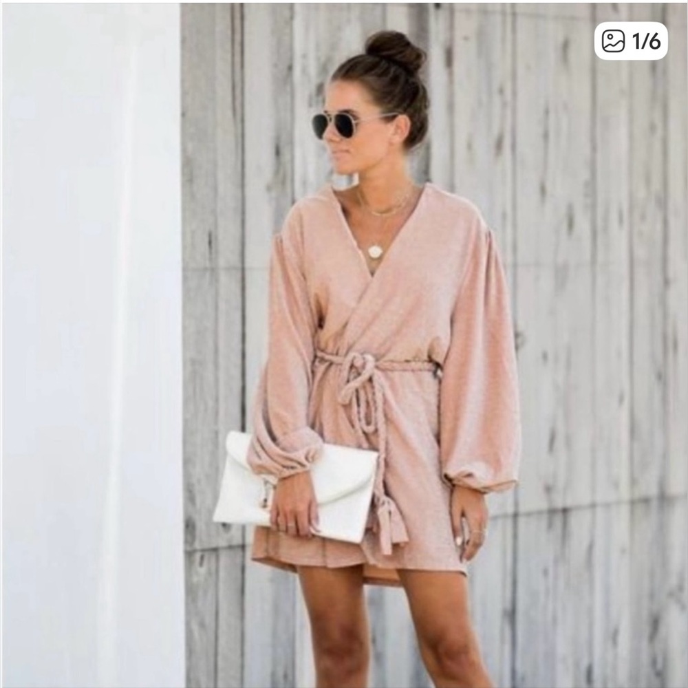 NWT Storia Rose Gold Glittering Belted Dress